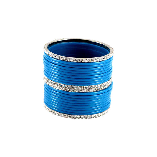 Light Blue  Stone Acrylic-Brass Bangle With Extra Large Size  (Pack Of 22) (sku-ban1288)