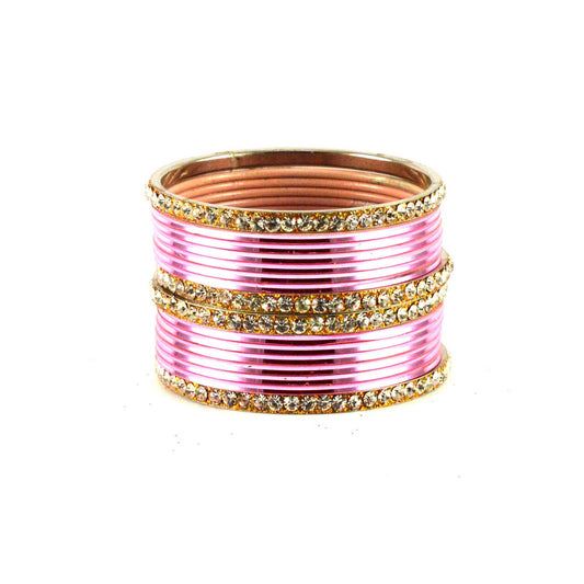 Pink Stone Brass Bangle (Pack Of 16) (sku-ban1387)