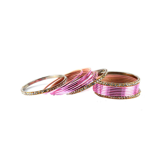 Pink Stone Brass Bangle (Pack Of 16) (sku-ban1387)