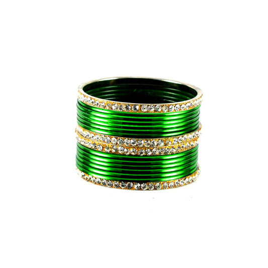 Green Stone Brass Bangle (Pack Of 16) (sku-ban1394)