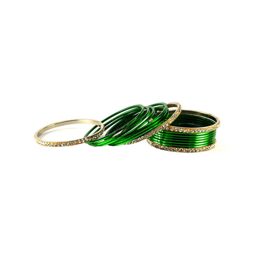 Green Stone Brass Bangle (Pack Of 16) (sku-ban1394)