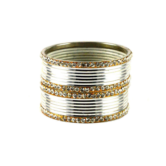 White Stone Brass Bangle (Pack Of 16) (sku-ban1395)