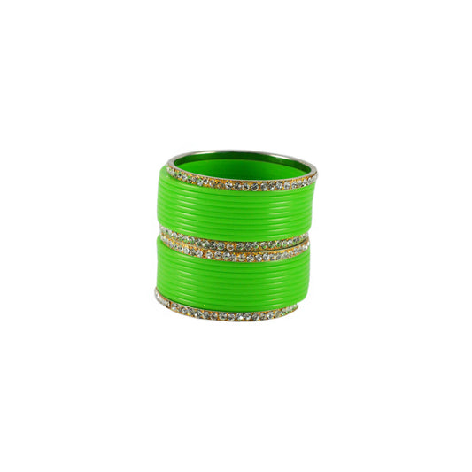 Light Green Stone Acrylic-Brass Bangle With Extra Large Size  (Pack Of 22) (sku-ban1398)