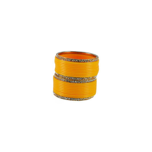 Yellow Stone Acrylic-Brass Bangle With Extra Large Size  (Pack Of 22) (sku-ban1399)