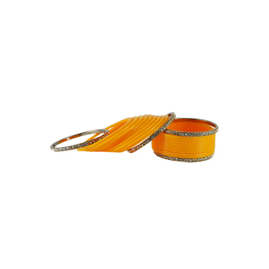 Yellow Stone Acrylic-Brass Bangle With Extra Large Size  (Pack Of 22) (sku-ban1399)