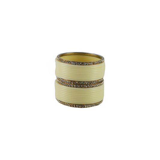 White Stone Acrylic-Brass Bangle With Extra Large Size  (Pack Of 22) (sku-ban1400)