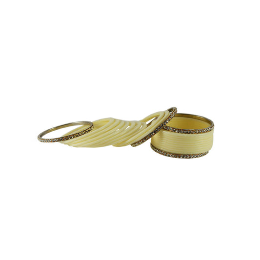 White Stone Acrylic-Brass Bangle With Extra Large Size  (Pack Of 22) (sku-ban1400)