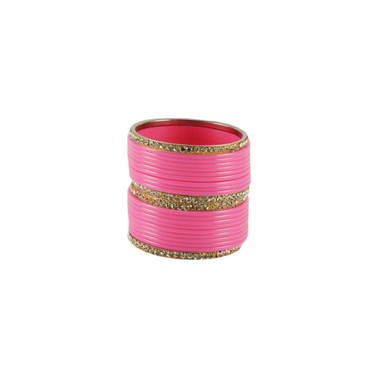 Pink Stone Acrylic-Brass Bangle With Extra Large Size  (Pack Of 22) (sku-ban1401)