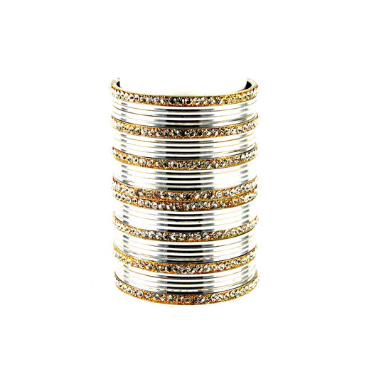 White Stone Brass Bangle With Extra Large Size  (Pack Of 32) (sku-ban1403)