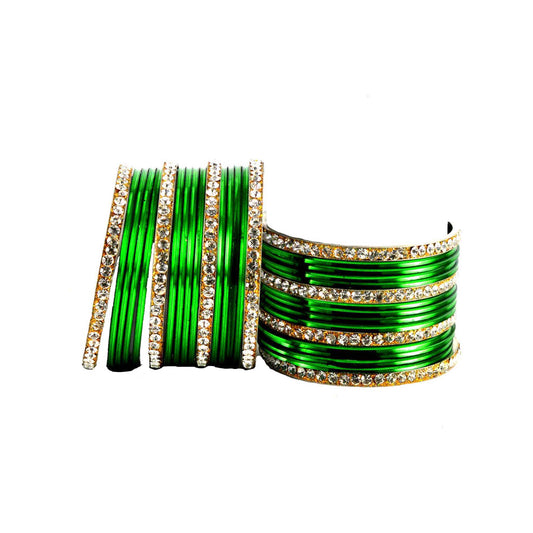 Green Stone Brass Bangle (Pack Of 32) (sku-ban1404)