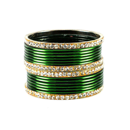 Dark Green Stone Brass Bangle (Pack Of 16) (sku-ban1476)