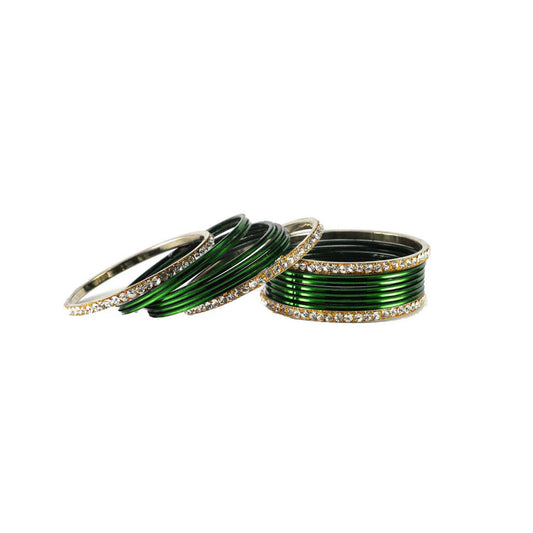Dark Green Stone Brass Bangle (Pack Of 16) (sku-ban1476)