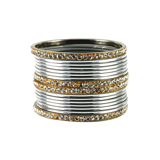 Silver Stone Brass Bangle (Pack Of 16) (sku-ban1479)