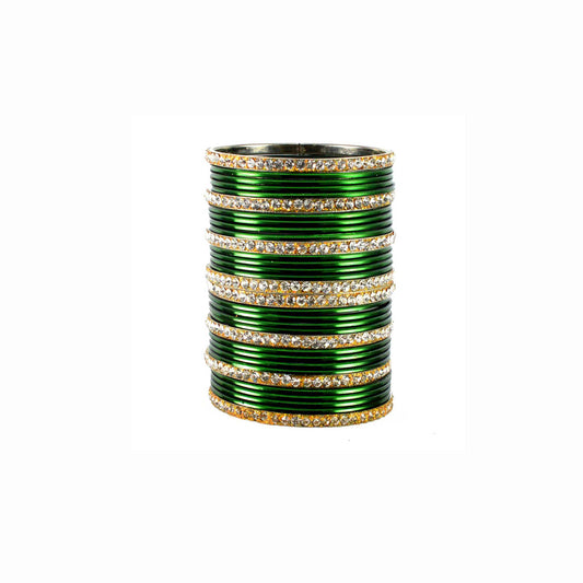 Green Stone Brass Bangle (Pack Of 32) (sku-ban1498)