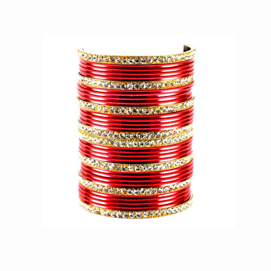 Red Stone Brass Bangle With Extra Large Size  (Pack Of 32) (sku-ban1541)