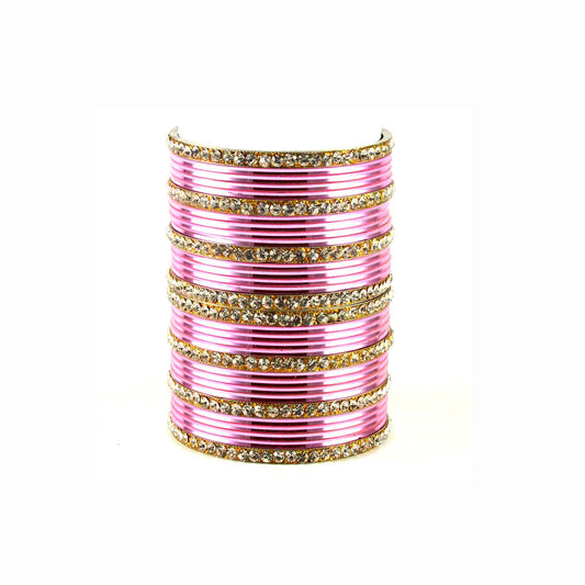Pink Stone Brass Bangle (Pack Of 32) (sku-ban1546)