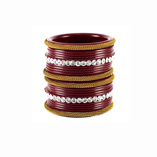 Maroon Stone Acrylic Bangle With Extra Large Size  (Pack Of 22) (sku-ban1561)