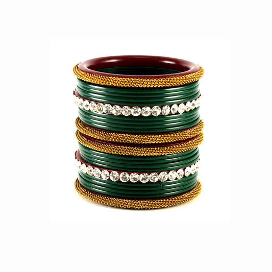 Green Stone Acrylic Bangle With Extra Large Size  (Pack Of 22) (sku-ban1562)