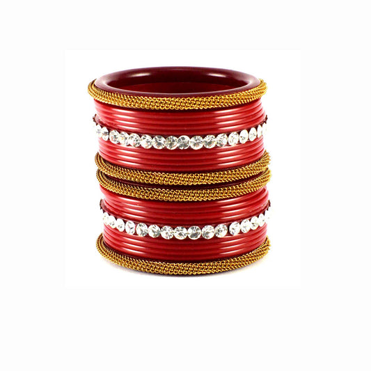 Red Stone Acrylic Bangle With Extra Large Size  (Pack Of 22) (sku-ban1564)