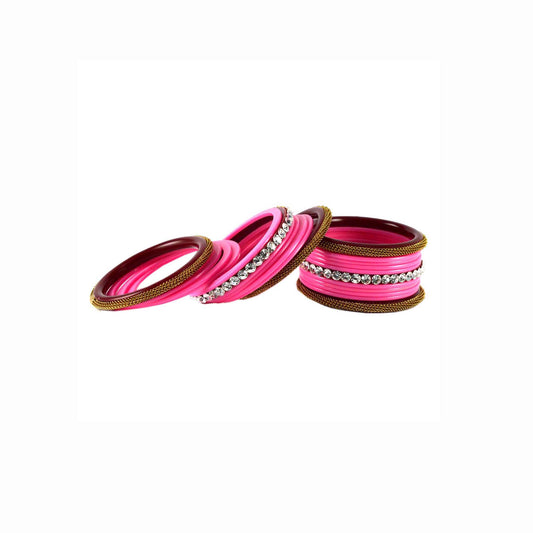 Pink Stone Acrylic Bangle With Extra Large Size  (Pack Of 22) (sku-ban1568)