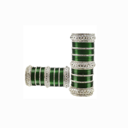 Green Stone Brass Bangle Pack Of-98 (sku-ban1614)