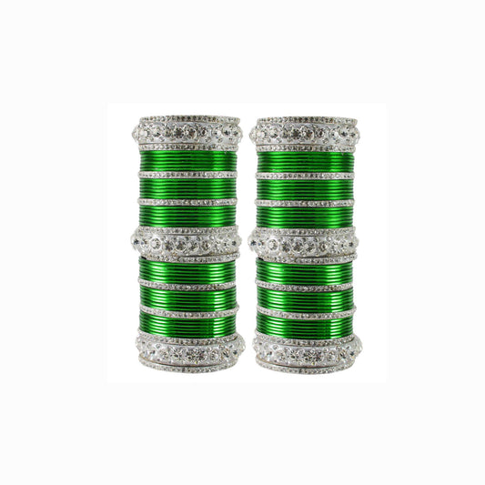 Light Green  Stone Brass Bangle Pack Of-98 (sku-ban1626)