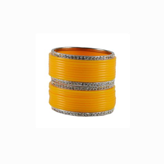 Yellow Stone Acrylic-Brass Bangle With Extra Large Size  (Pack Of 22) (sku-ban1629)
