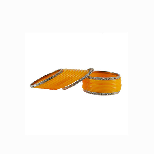 Yellow Stone Acrylic-Brass Bangle With Extra Large Size  (Pack Of 22) (sku-ban1629)
