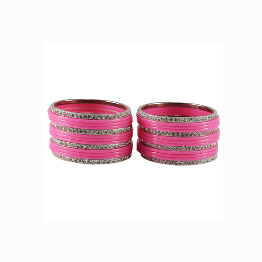 Pink Stone Acrylic-Brass Bangle With Extra Large Size  (Pack Of 26) (sku-ban1632)