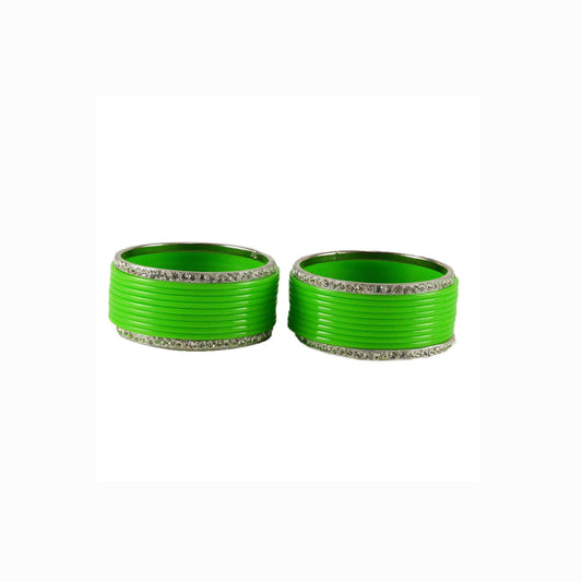 Light Green  Stone Acrylic-Brass Bangle With Extra Large Size  (Pack Of 22) (sku-ban1633)