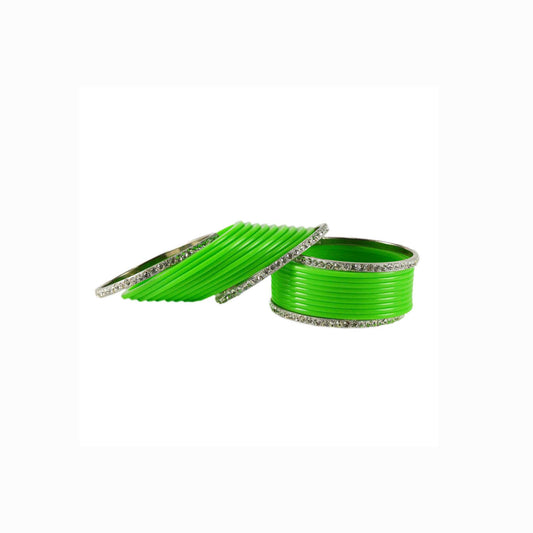 Light Green  Stone Acrylic-Brass Bangle With Extra Large Size  (Pack Of 22) (sku-ban1633)