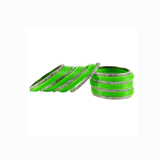 Light Green  Stone Acrylic-Brass Bangle With Extra Large Size  (Pack Of 26) (sku-ban1634)