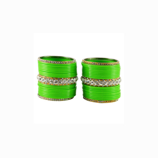 Light Green  Stone Acrylic-Brass Bangle With Extra Large Size  (Pack Of 42) (sku-ban1638)