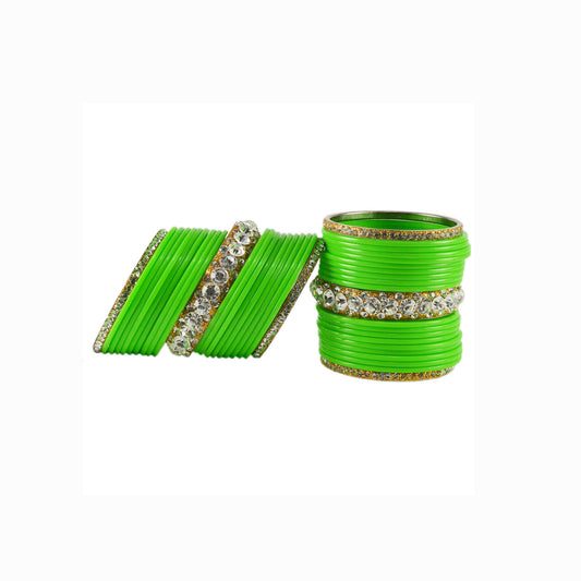 Light Green  Stone Acrylic-Brass Bangle With Extra Large Size  (Pack Of 42) (sku-ban1638)