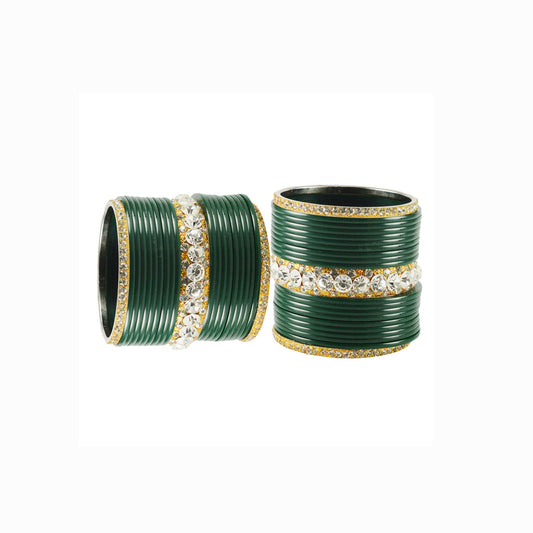 Green Stone Acrylic-Brass Bangle With Extra Large Size  (Pack Of 42) (sku-ban1645)