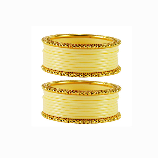 Cream Plain Acrylic-Brass Bangle With Extra Large Size  (Pack Of 22) (sku-ban1649)