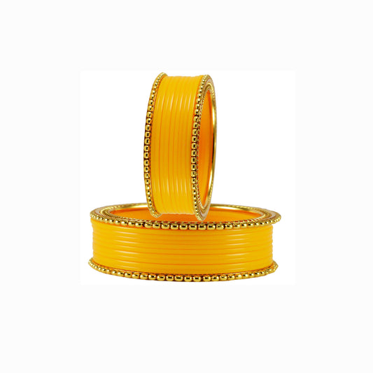 Yellow Plain Acrylic-Brass Bangle With Extra Large Size  (Pack Of 22) (sku-ban1653)