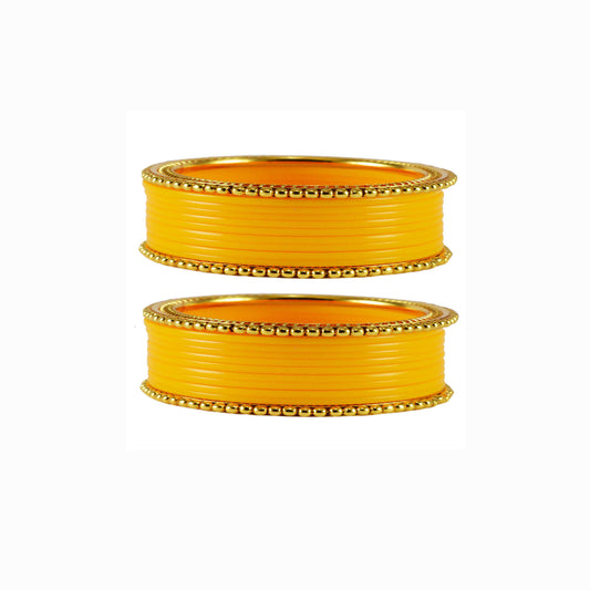 Yellow Plain Acrylic-Brass Bangle With Extra Large Size  (Pack Of 22) (sku-ban1653)
