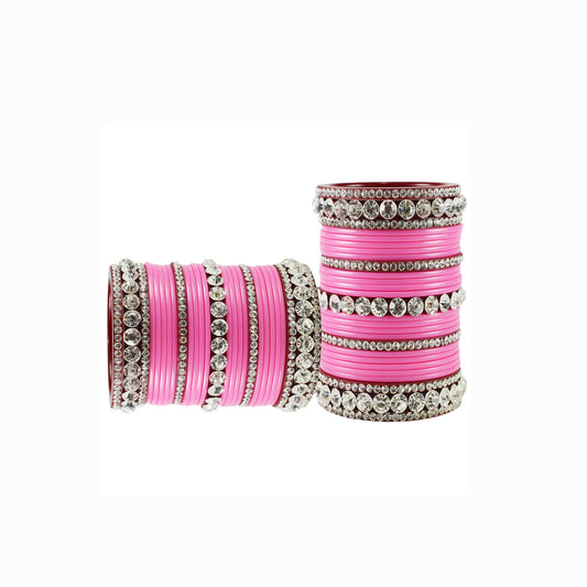 Light Pink Stone Acrylic Bangle With Extra Large Size  (Pack Of 54) (sku-ban1676)
