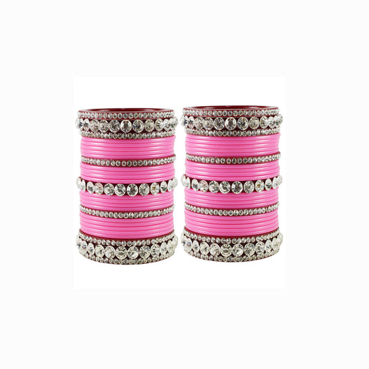 Light Pink Stone Acrylic Bangle With Extra Large Size  (Pack Of 54) (sku-ban1676)