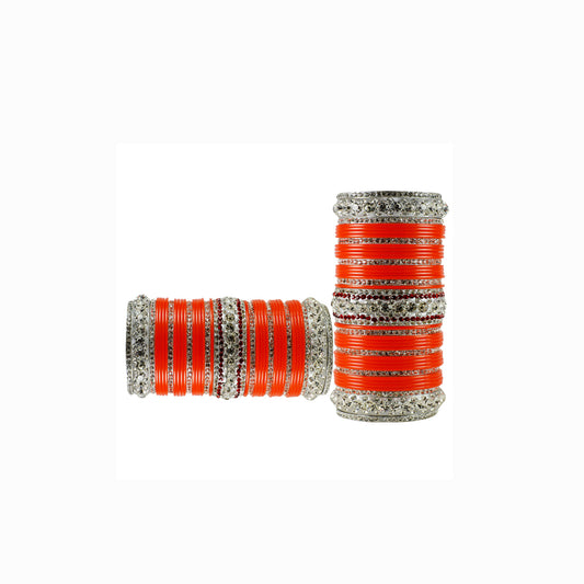 Orange Stone Acrylic-Brass Bangle Pack Of-78 (sku-ban1706)