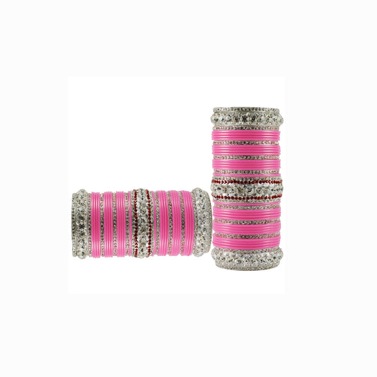Pink Stone Acrylic-Brass Bangle Pack Of-78 (sku-ban1707)