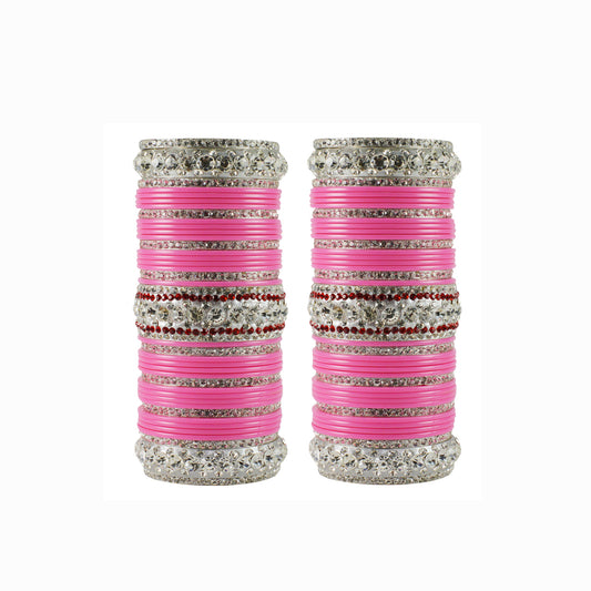 Pink Stone Acrylic-Brass Bangle Pack Of-78 (sku-ban1707)