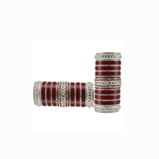 Maroon Stone Acrylic-Brass Bangle Pack Of-78 (sku-ban1714)
