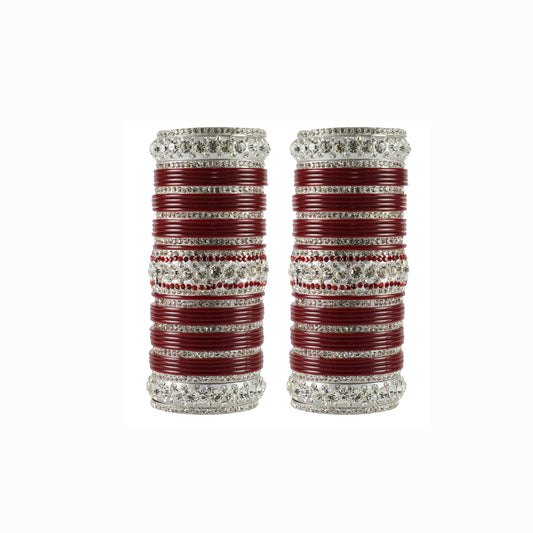 Maroon Stone Acrylic-Brass Bangle Pack Of-78 (sku-ban1714)