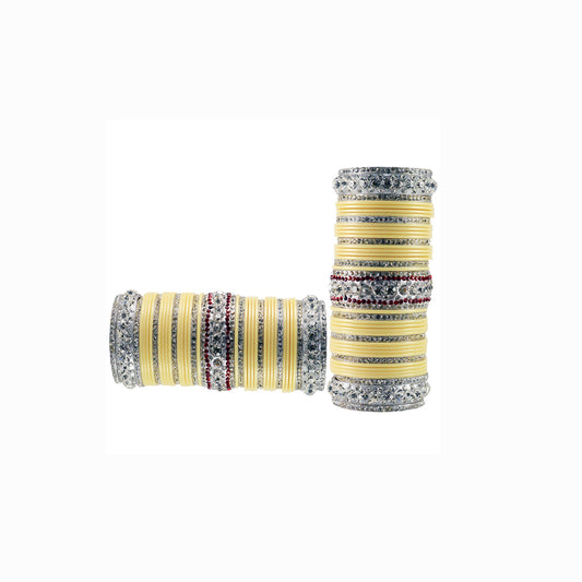 Cream Stone Acrylic-Brass Bangle Pack Of-78 (sku-ban1717)