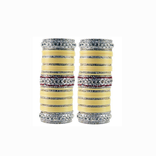 Cream Stone Acrylic-Brass Bangle Pack Of-78 (sku-ban1717)