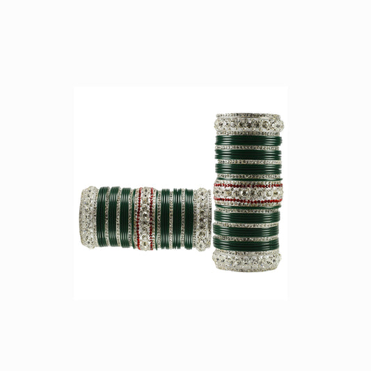 Green Stone Acrylic-Brass Bangle Pack Of-78 (sku-ban1718)
