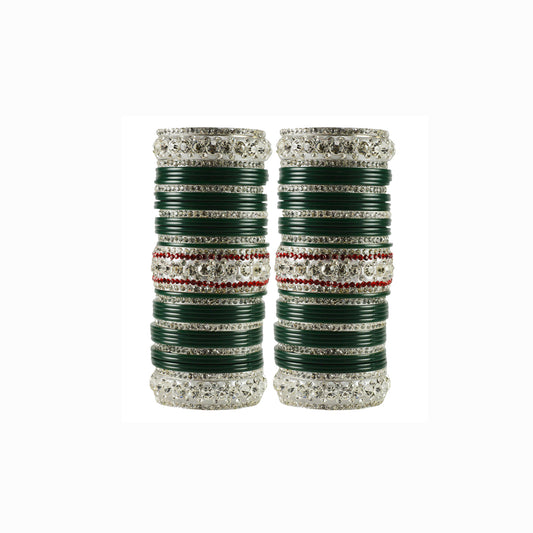 Green Stone Acrylic-Brass Bangle Pack Of-78 (sku-ban1718)