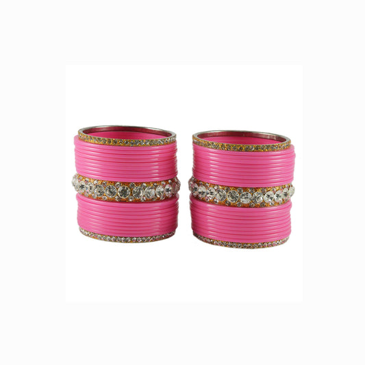 Pink Stone Acrylic-Brass Bangle With Extra Large Size  (Pack Of 42) (sku-ban1719)